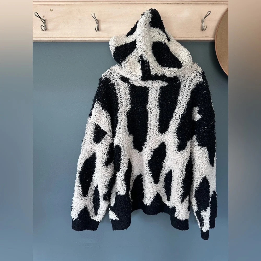 Sandy Liang Sherpa heavy warm black and white hooded pullover sweater sz XXL - Picture 3 of 6